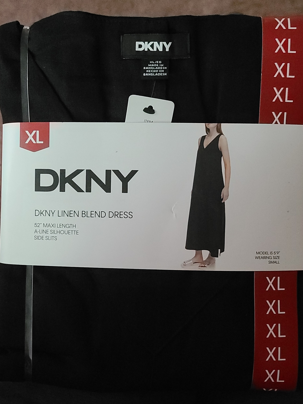 DKNY XL Black Linen-Blend Maxi Dress